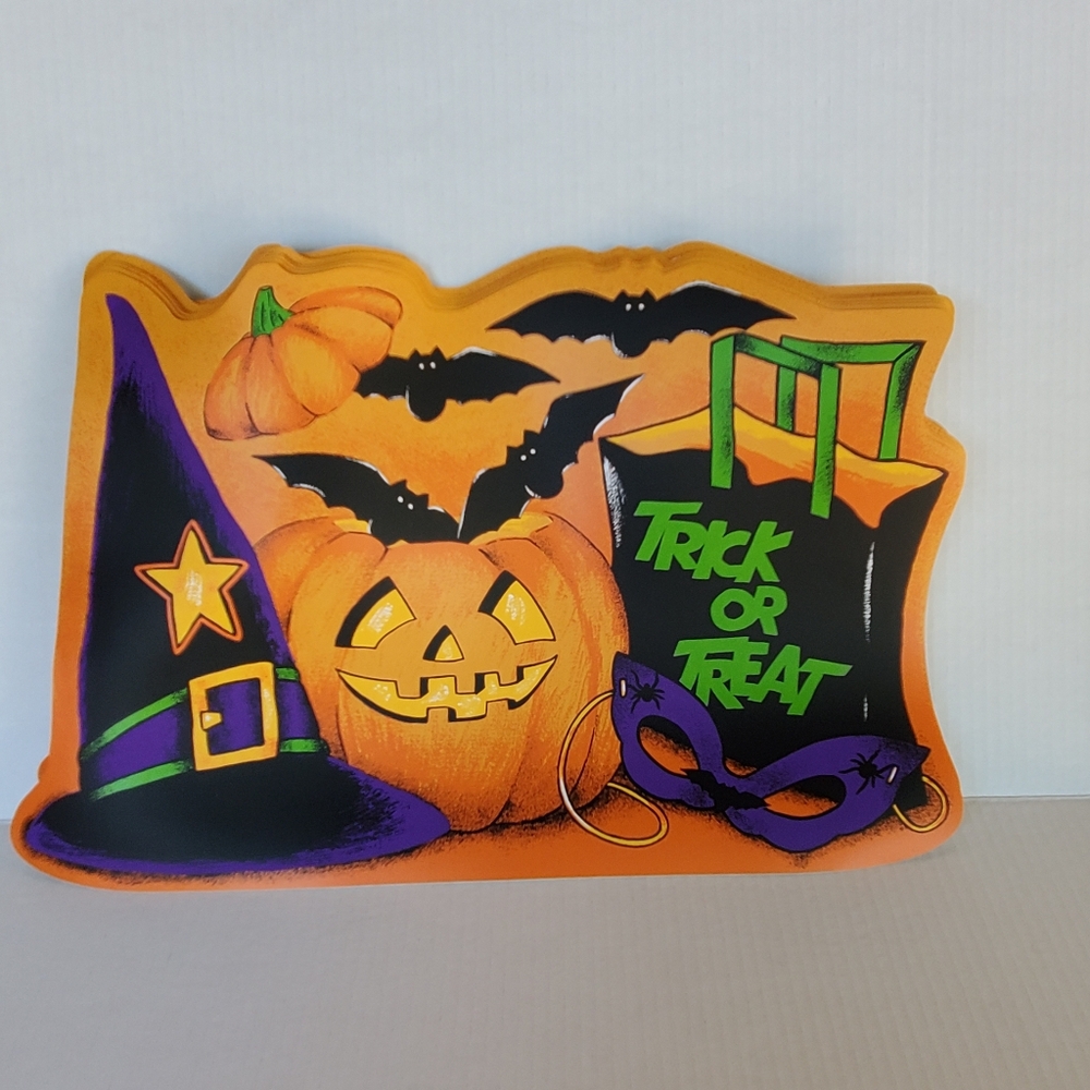 Vintage Spooky Hollow 2003 Vinyl Halloween Placemats Set/6 Pumpkins Bats 16x11